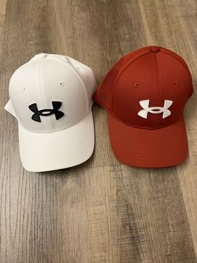 Under Armour Kids Two-Pack Baseball Caps in White and Rust